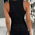 Rhinestone Decor O-neck Sleeveless Slim Fit Ribbed Tank Top