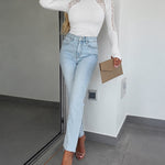 Women's Mock Neck Lace Patchwork Long Sleeve Ribbed Knit Top with Thumb Holes