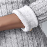 Polo V-Neck Long Sleeve Fleece Lined Bodycon Dress Slit Button Decor Ribbed Mini Dress