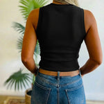 Women's Pearls Slim Fit Tank Top Sleeveless O-neck Ribbed Knit Tee