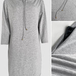 Stand Collar Drawstring Three Quarters Sleeve Casual Sweatshirt Dress