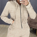 2 Pieces Outfit Long Sleeve Zip Up Drawstring Hoodie Coat and Casual Elastic Waist Seam Front Straight Leg Pants Set
