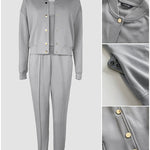 3 Pieces Outfit Snap Buttons Front Coat and Elastic Waist Seam Front Stretchy Cuffs Pants Set with Tank Top Casual Contrast Side Striped Tracksuit