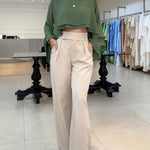 Round Neck Bell Sleeve Crop Top Casual Loose Fit Layered Blouse