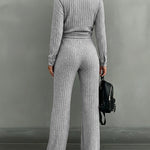 Women's 2 Piece Ribbed Knit Outfits Button Down Top and Straight Leg Pants Set Casual Loungewear Matching Tracksuit