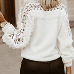 Crewneck Guipure Lace Long Sleeve Hollow Out Knit Sweaters Pullover Tops
