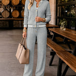 Women's 2 Piece Cable Knit Tracksuit Baseball Collar Crop Coat and High Waist Pants Set