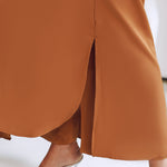 2 Pieces Outfit Turn-down Collar Turn-Up Sleeves Button Front Asymmetrical Hem Longline Blouse and Casual Elastic Waist Wide Leg Pants Set