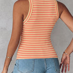 Women's Striped Racerback Tank Top Slim Fit Ribbed Sleeveless Top with Built in Bra