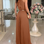 CHICME Women's Halter Tie Wide Leg Jumpsuit Pleated High Waist One-Piece Romper Elegant Sleeveless Evening Party Jumpsuit without Waist Chain