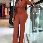 Golden Button Decor Long Sleeve Seam Front Overalls Casual Zipper Back Faux Two-Piece Commuting Jumpsuit