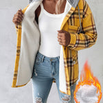 Women's Plaid Drawstring Hoodie Coat Casual Fleece Lined Jacket