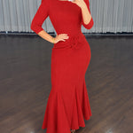 Women's 3D Floral Twist Mermaid Maxi Evening Gown Elegant Three Quarters Sleeve Bodycon Party Dress