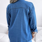 Pearls & Rhinestone Decor Turn-down Collar Button Front Denim Shirt Coat Casual Top