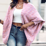 Colorful Waffle Knit Open Front Coat Batwing Long Sleeve Cardigan