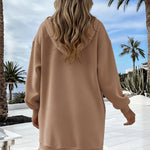 Long Sleeve Kangaroo Pocket Design Zipper Side Pullover Sweatshirt Casual Faux Two Piece Side Slit Longline Drawstring Hoodie Top