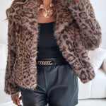 Turn-down Collar Long Sleeve Faux Fur Coat Jacket Casual Warm Fluffy Cropped Coat