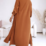 2 Pieces Outfit Turn-down Collar Turn-Up Sleeves Button Front Asymmetrical Hem Longline Blouse and Casual Elastic Waist Wide Leg Pants Set