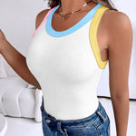 Women's Contrast Trim Ribbed Tank Top Slim Fit Sleeveless Round Neck Basic Camisole for Streetwear & Layering