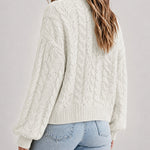 Women's Cable Knit Cardigan V Neck Button Down Chunky Knit Sweater Loose Lantern Sleeve Warm Outerwear