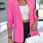 Notched Collar Roll Up Sleeve Blazer Coat