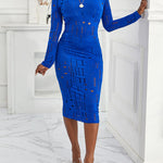 Mock Neck Long Sleeve Hollow Out Bodycon Dress Sexy Party Dress
