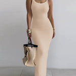 Spaghetti Strap U-Neck Casual Maxi Dress Slim Fit Cami Vacation Dress