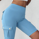 Tummy Control Butt Lifting Active Shorts High Waist Flap Pocket Workout Bermuda Cargo Running Shorts