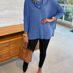 Women's Cowl Neck Batwing Sleeve Top Casual Long Sleeve Loose Pullover Comfortable Soft Drape Blouse