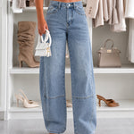 Women's High Waist Seam Detail Washed Wide Leg Cropped Jeans