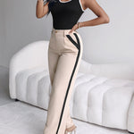 2 Piece Contrast Binding Sleeveless Slim Fit Tank Top and Striped Pants Sets Tracksuits Match Sets