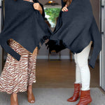Tassel Design Long Sleeve Slit Cardigan Fashion Versatile Warm Cape Shawl