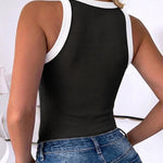 Women's Contrast Binding Racerback Tank Top Slim Fit Ribbed Crewneck Top