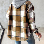 Plaid Pattern Long Sleeve Shacket Button Down Fleece Lined Hooded Jackets Warm Coat
