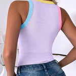 Women's Contrast Trim Ribbed Tank Top Slim Fit Sleeveless Round Neck Basic Camisole for Streetwear & Layering