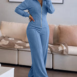 Women's 2 Piece Tracksuit Set Zip Lapel Tie Back Crop Top and Wide Leg Pants