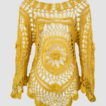 Women's Crochet Hollow Out Knit Top Batwing Sleeve Loose Cover Up Asymmetric Hem Sheer Bohemian Knitwear