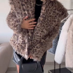 Turn-down Collar Long Sleeve Faux Fur Coat Jacket Casual Warm Fluffy Cropped Coat