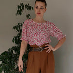 Nadorine Casual Floral Print Smocked Puff Sleeve Shirts