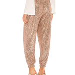 Drawstring Design Allover Shiny Sequins Cuffed Pants Partywear