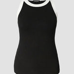 Women's Contrast Binding Racerback Tank Top Slim Fit Ribbed Crewneck Top