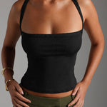 Women's Sexy Criss Cross Halter Top Ribbed Knit Cami Top Backless Sleeveless Slim Fit Crop Top