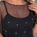 Women's 2-Piece Set Pearl Embellished Split Sleeve Chiffon Cape with Cami Lantern Jumpsuit
