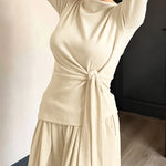 Women's 2 Piece Knit Lounge Set Long Sleeve Tie Waist Top and High Waisted Wide Leg Pants Casual Soft Sweatsuit with Pockets