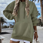 Long Sleeve Kangaroo Pocket Design Zipper Side Pullover Sweatshirt Casual Faux Two Piece Side Slit Longline Drawstring Hoodie Top