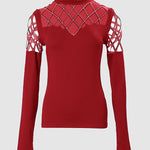 Rhinestone Hollow Out Cold Shoulder Long Sleeve Top Casual Tee