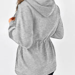 Long Sleeve Waist Drawstring Hooded Coat Casual Loose Fit Cardigan Jacket with Pockets