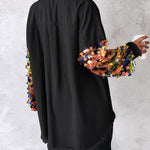Contrast Sequin Long Sleeve Jacket Top Button Front Raw Hem Loose Fit Shacket
