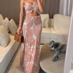 Tropical Print Halter Tie Shirred Frill Trim Cinched Waist Vacation Dress Ruched Cutout Front Slim Fit Ruffle Hem Mermaid Dress