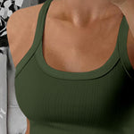 Scoop Neck Spaghetti Strap Ribbed Top Casual Sleeveless Slim Fit Tank